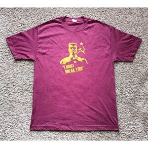 Vintage Rocky 4 Movie T-Shirt Men's 2XL Graphic Print Burgundy Short Sleeve